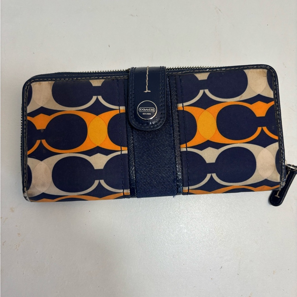 Coach Blue and Orange Patterned Wallet